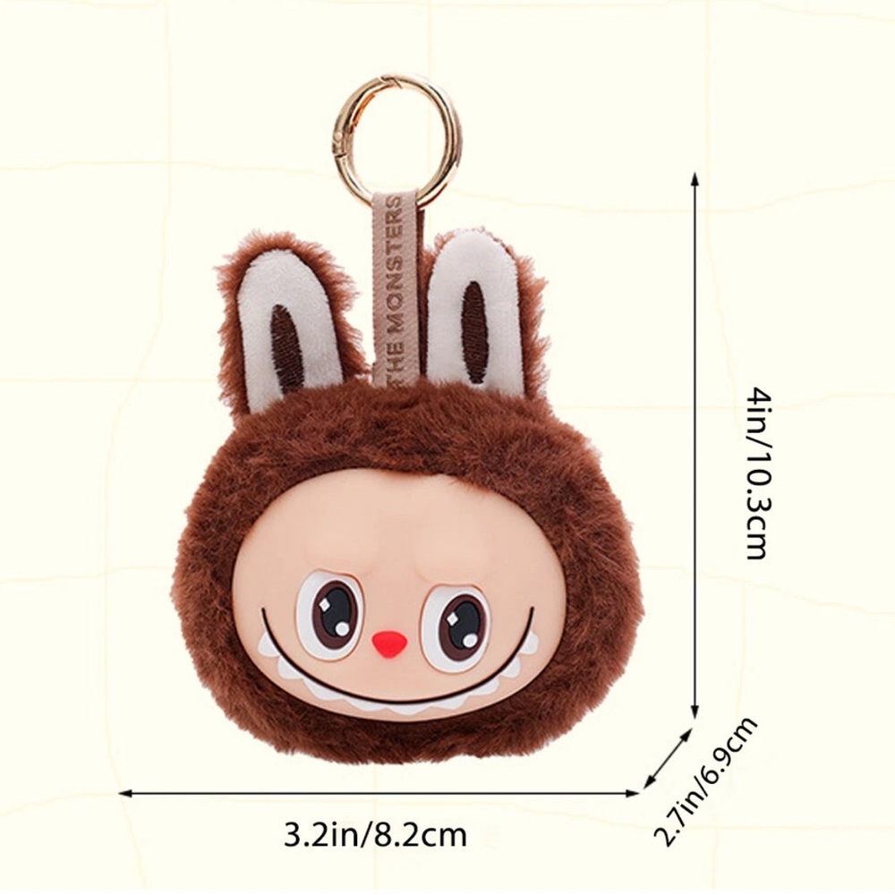Labubu Brown Monster Plush Doll Head Keychain/Bag Charm Pendant